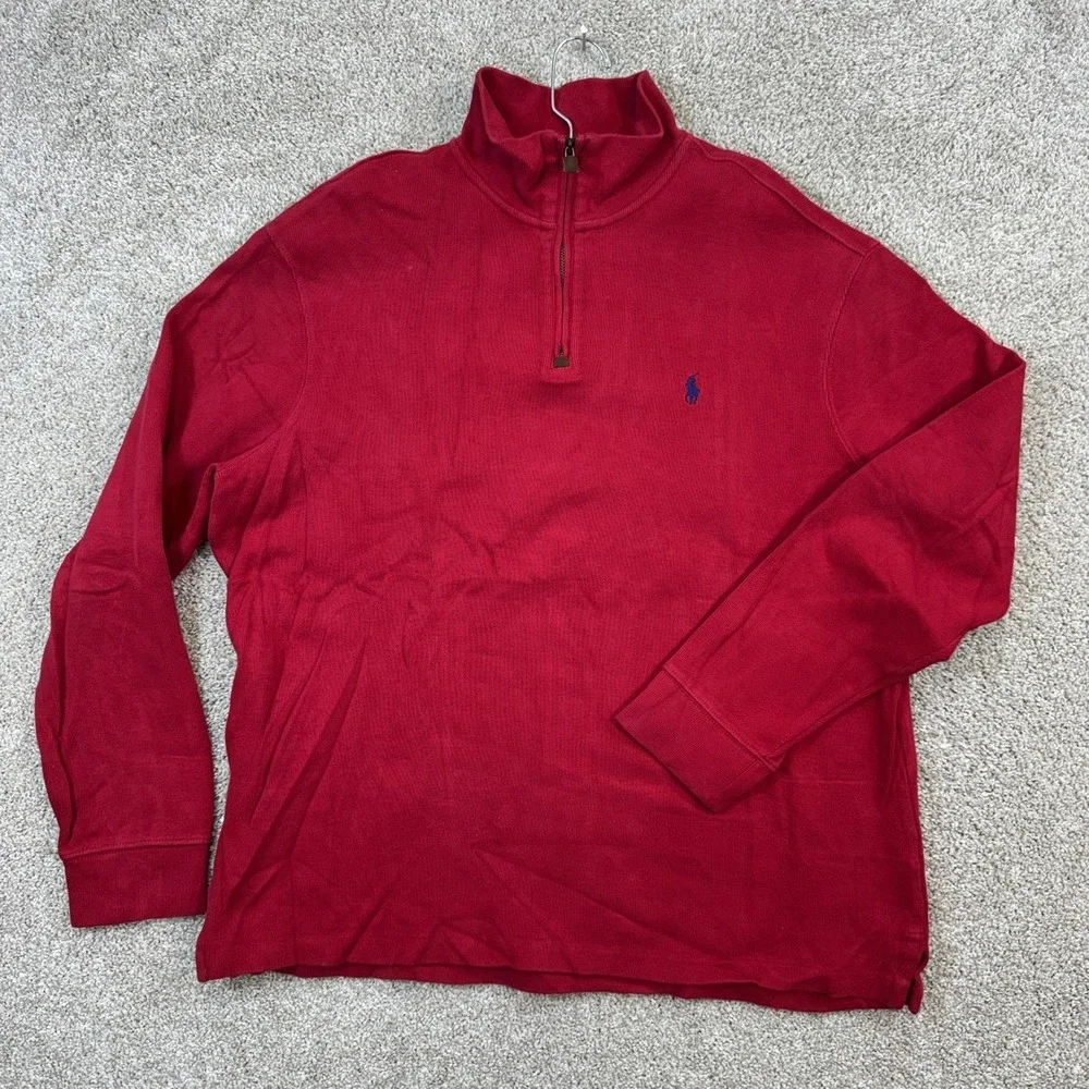 Polo Ralph Lauren Mens XL Red 100% Cotton Quarter Zip Pullover Sweater Mock Neck